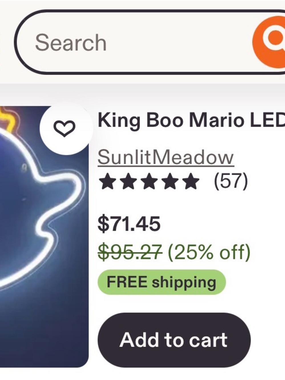 King Boo Mario LED Neon Sign - Blue and White